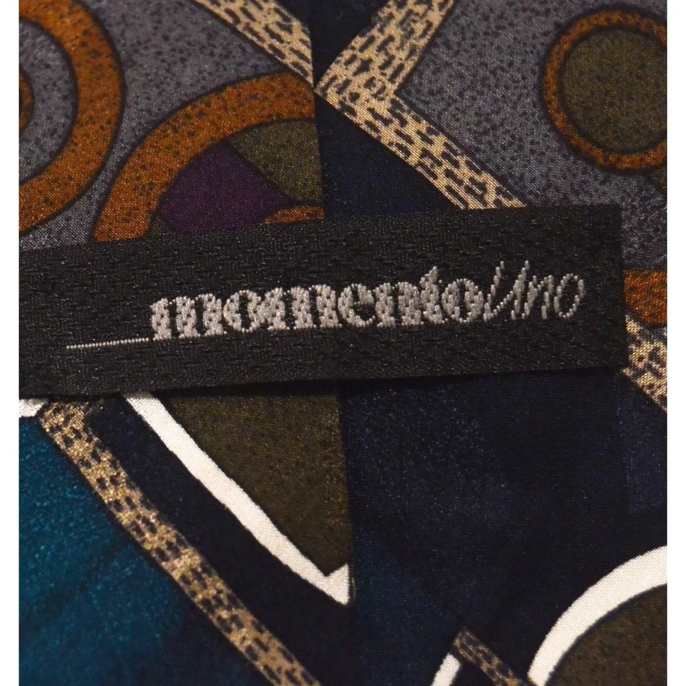 Vintage Momento Uno Silk Tie Geometric Abstract Wide 3.75